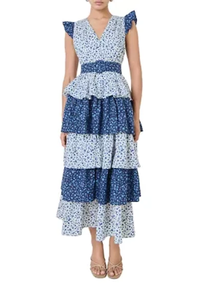 Mixed Floral Tiered Maxi Dress