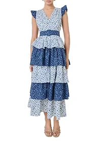 Mixed Floral Tiered Maxi Dress