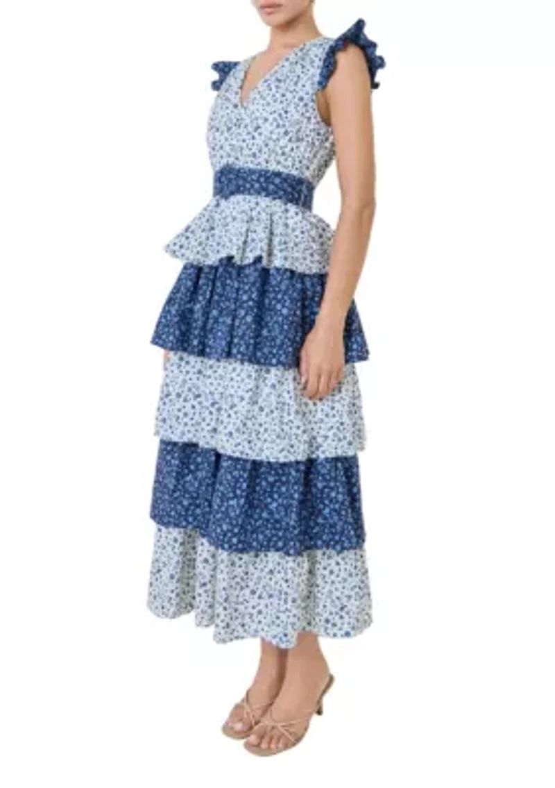 Mixed Floral Tiered Maxi Dress
