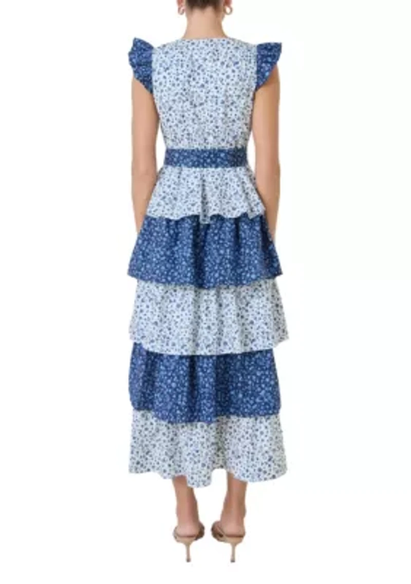 Mixed Floral Tiered Maxi Dress