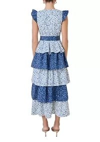 Mixed Floral Tiered Maxi Dress
