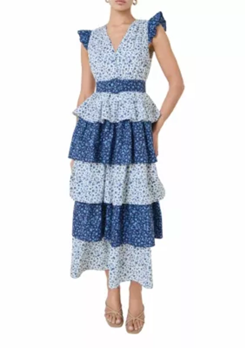 Mixed Floral Tiered Maxi Dress