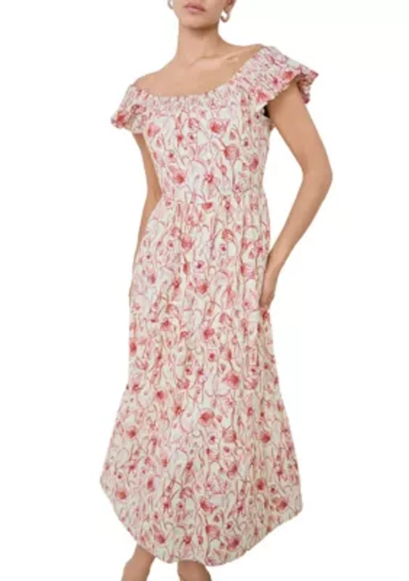 BACK BOW FLORAL PRINT MIDI DRESS