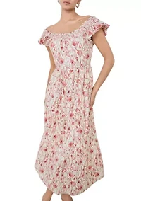BACK BOW FLORAL PRINT MIDI DRESS