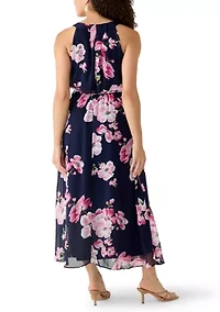 Petite Sleeveless Halter Neck Floral Chiffon Dress