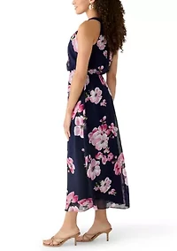 Petite Sleeveless Halter Neck Floral Chiffon Dress