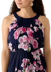 Petite Sleeveless Halter Neck Floral Chiffon Dress