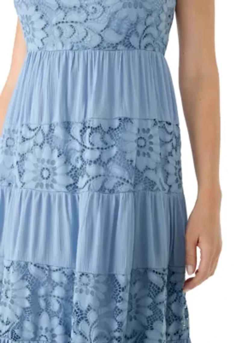 Petite Sleeveless Lace Trim Maxi Dress