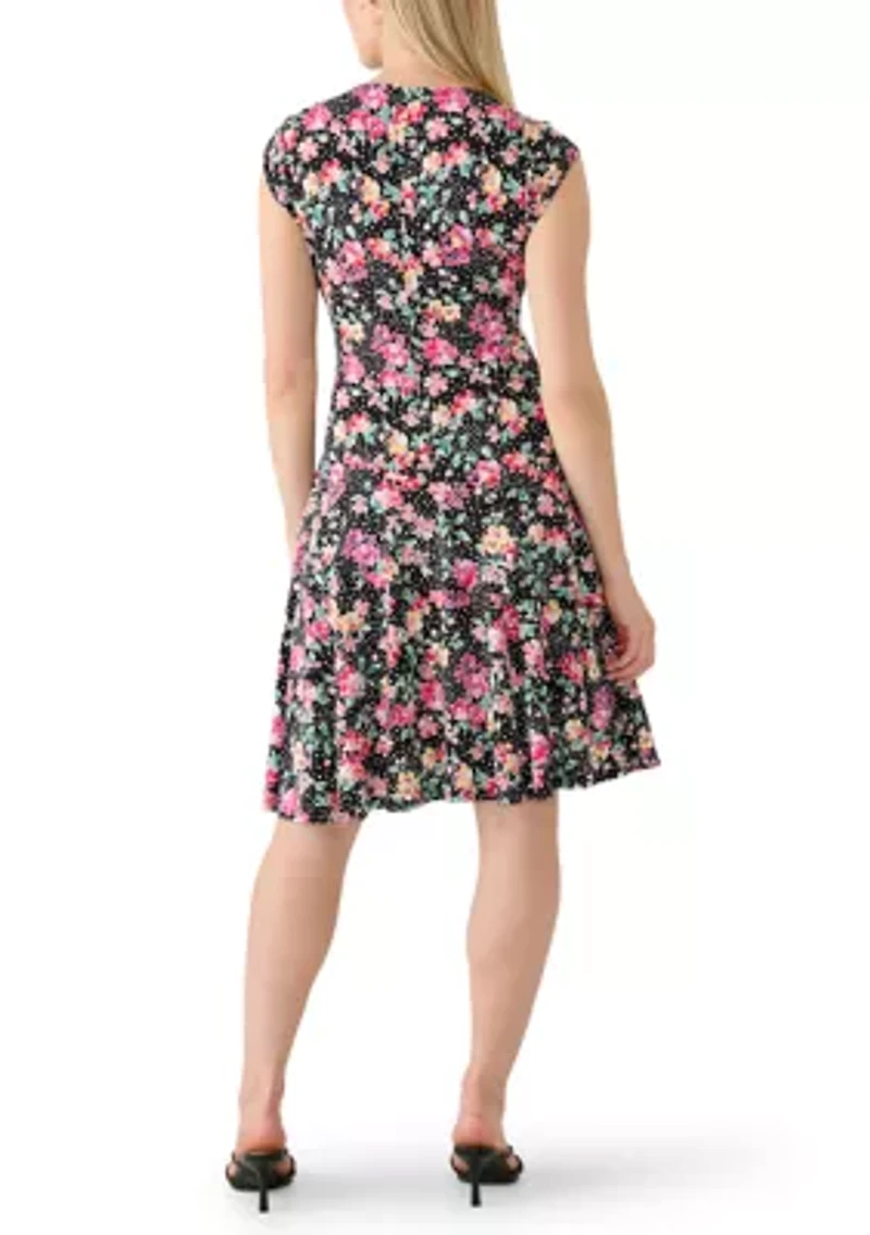 Petite Cap Sleeve A-Line Print Dress