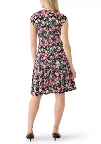 Petite Cap Sleeve A-Line Print Dress