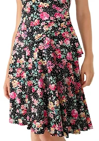 Petite Cap Sleeve A-Line Print Dress