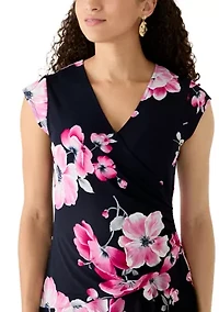 Petite Cap Sleeve Ruffle Print Dress