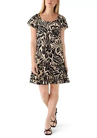 Petite Scoop Neck Floral Print Gauze A-Line Dress