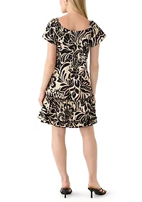 Petite Scoop Neck Floral Print Gauze A-Line Dress