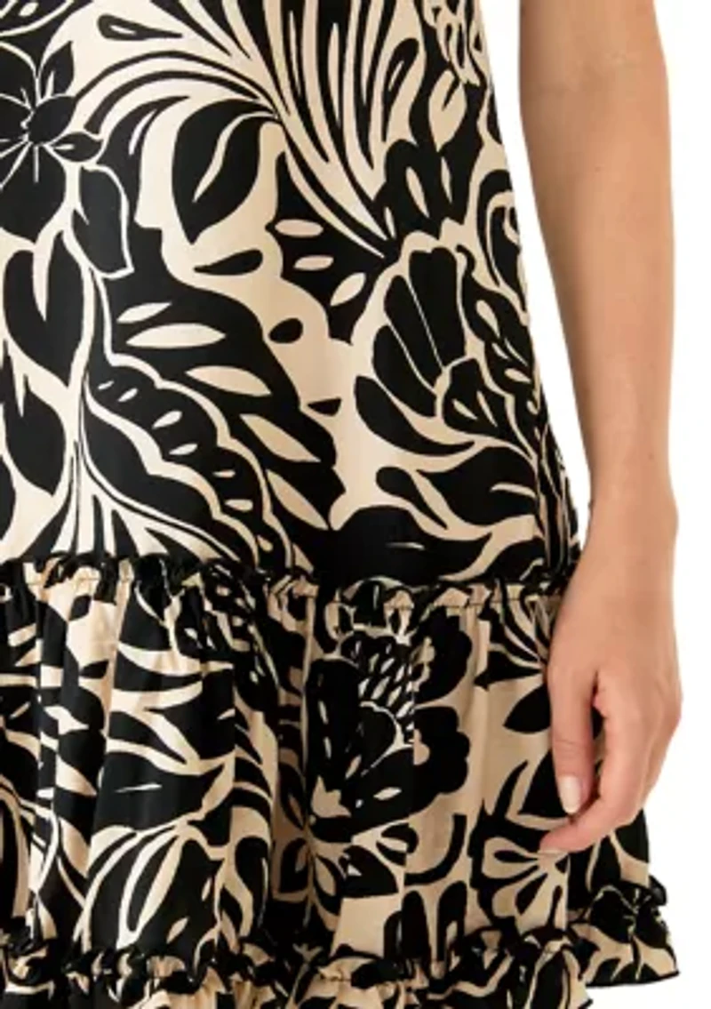 Petite Scoop Neck Floral Print Gauze A-Line Dress