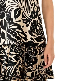 Petite Scoop Neck Floral Print Gauze A-Line Dress