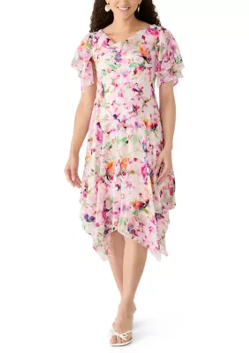 Petite Flutter Sleeve Cowl Neck Dress