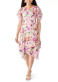 Petite Flutter Sleeve Cowl Neck Dress
