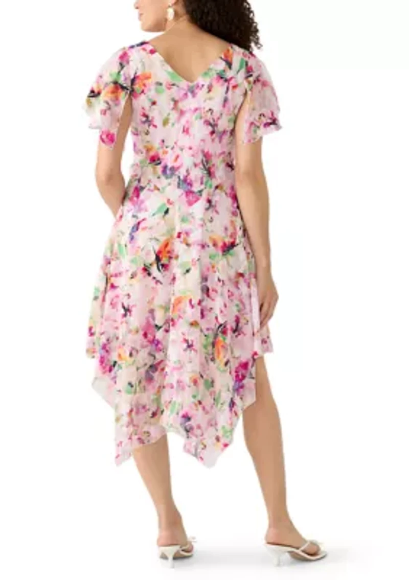 Petite Flutter Sleeve Cowl Neck Dress