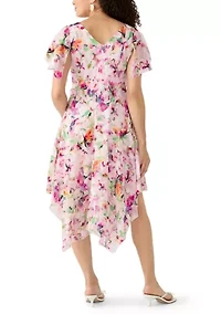 Petite Flutter Sleeve Cowl Neck Dress