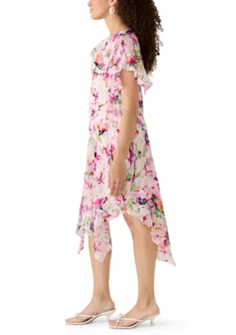 Petite Flutter Sleeve Cowl Neck Dress