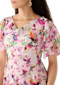 Petite Flutter Sleeve Cowl Neck Dress