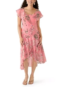 Petite Ruffle Sleeve Midi Dress