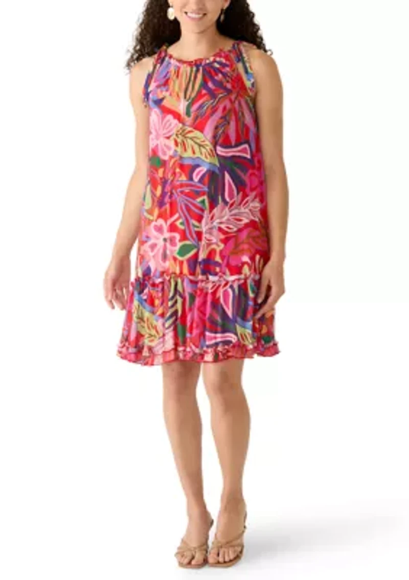 Petite Sleeveless Tie Shoulder Tiered Mini Dress