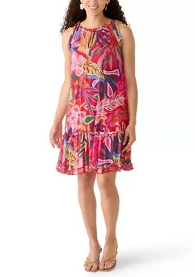 Petite Sleeveless Tie Shoulder Tiered Mini Dress