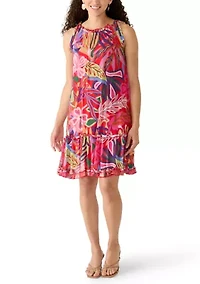 Petite Sleeveless Tie Shoulder Tiered Mini Dress