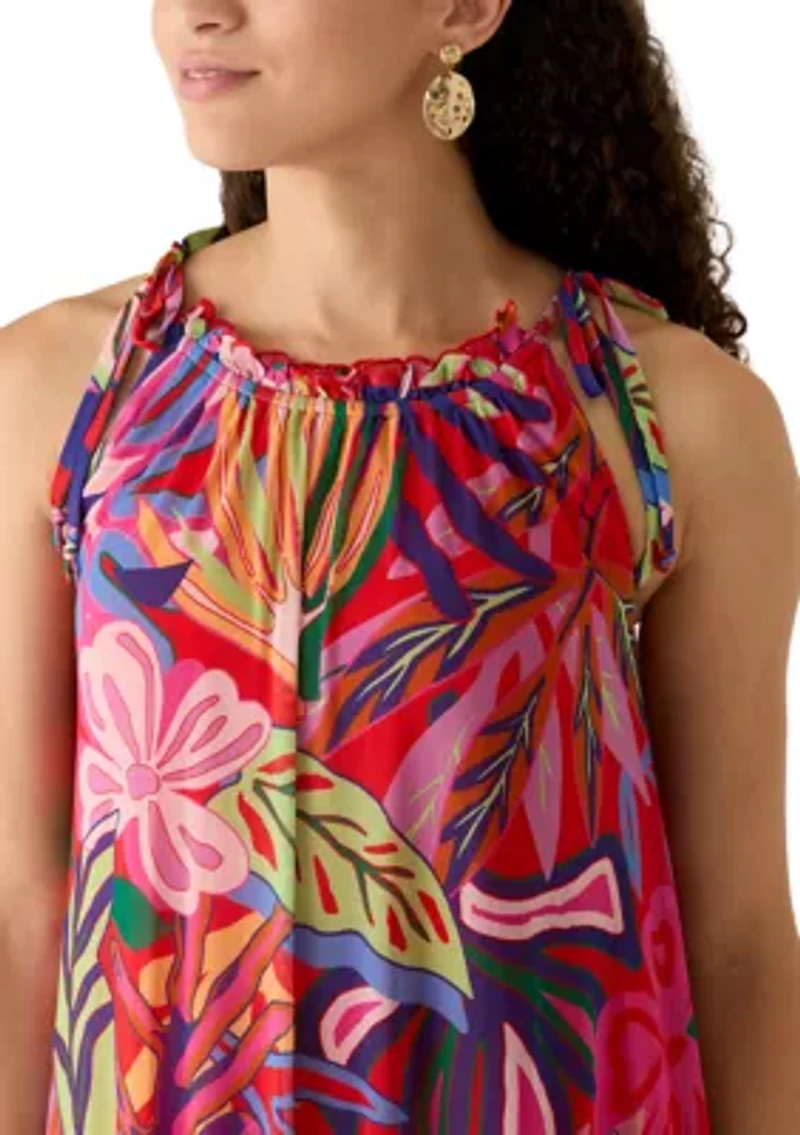 Petite Sleeveless Tie Shoulder Tiered Mini Dress