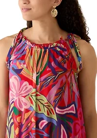 Petite Sleeveless Tie Shoulder Tiered Mini Dress