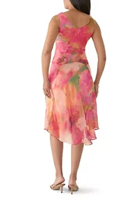 Petite Sleeveless Cowl Neck Floral Chiffon Midi Dress