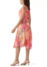 Petite Sleeveless Cowl Neck Floral Chiffon Midi Dress