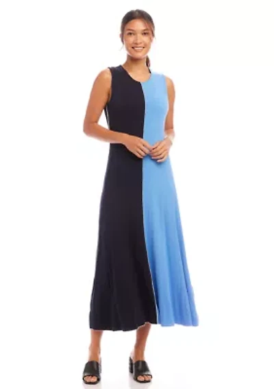 Petite Sleeveless Color Blocked Midi Dress