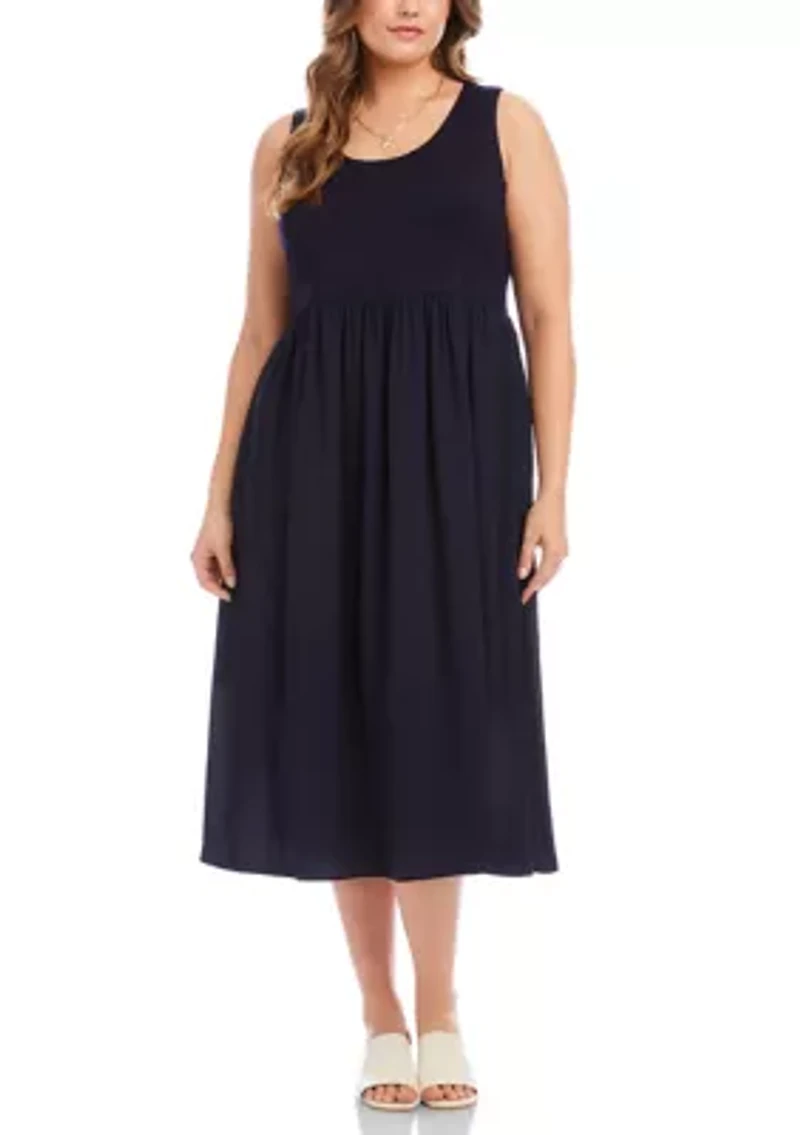 Plus Sleeveless Contrast Midi Dress