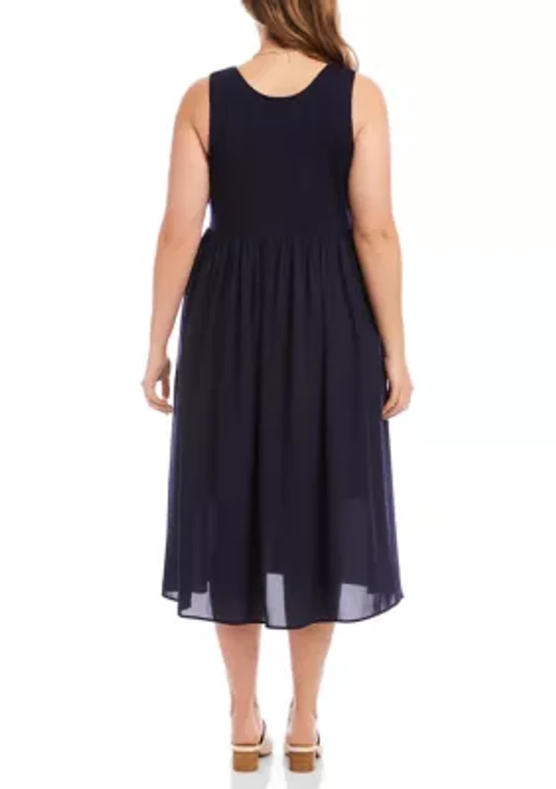 Plus Sleeveless Contrast Midi Dress