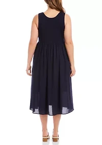 Plus Sleeveless Contrast Midi Dress