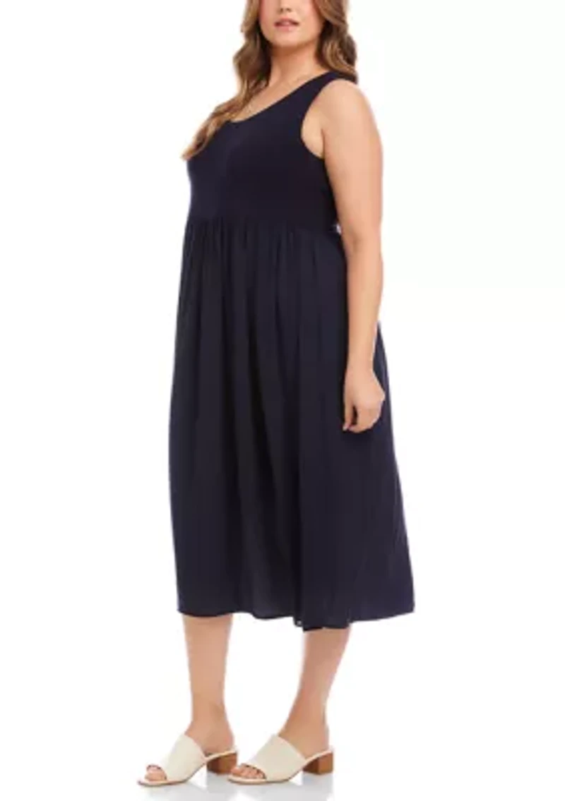 Plus Sleeveless Contrast Midi Dress