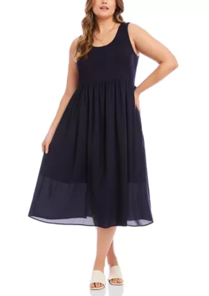 Plus Sleeveless Contrast Midi Dress
