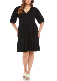 Plus Puff Sleeve Tiered Dress
