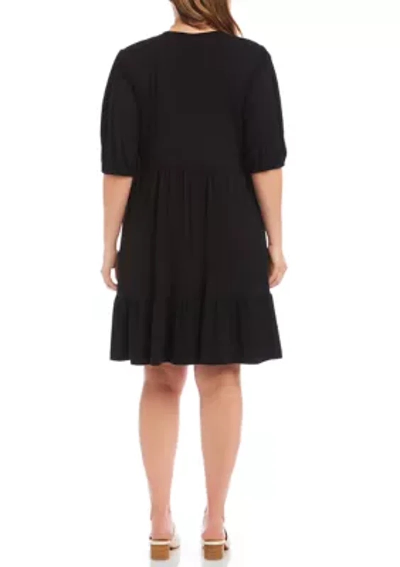 Plus Puff Sleeve Tiered Dress