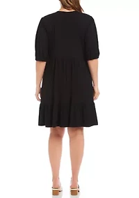 Plus Puff Sleeve Tiered Dress