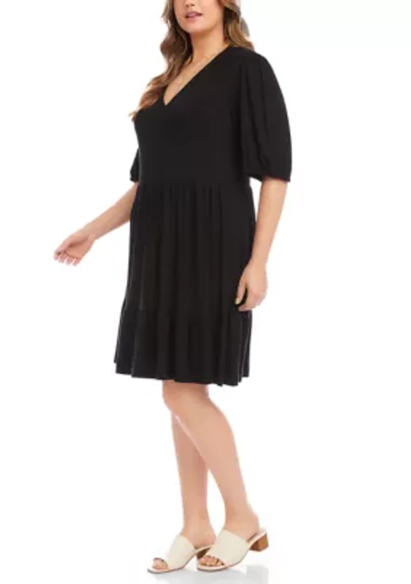 Plus Puff Sleeve Tiered Dress
