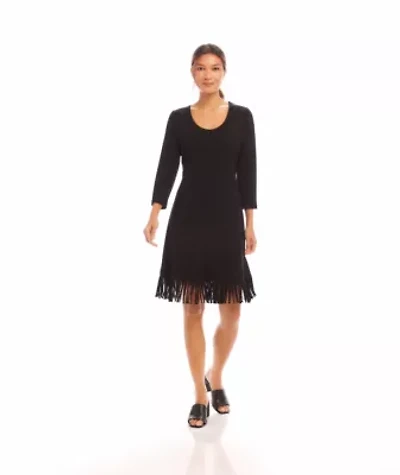 Women's 3/4 Sleeve Fringe Hem Dress