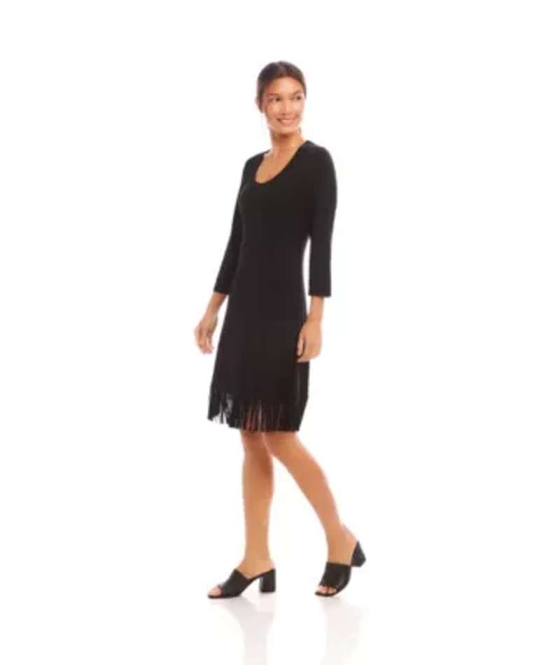 Women's 3/4 Sleeve Fringe Hem Dress