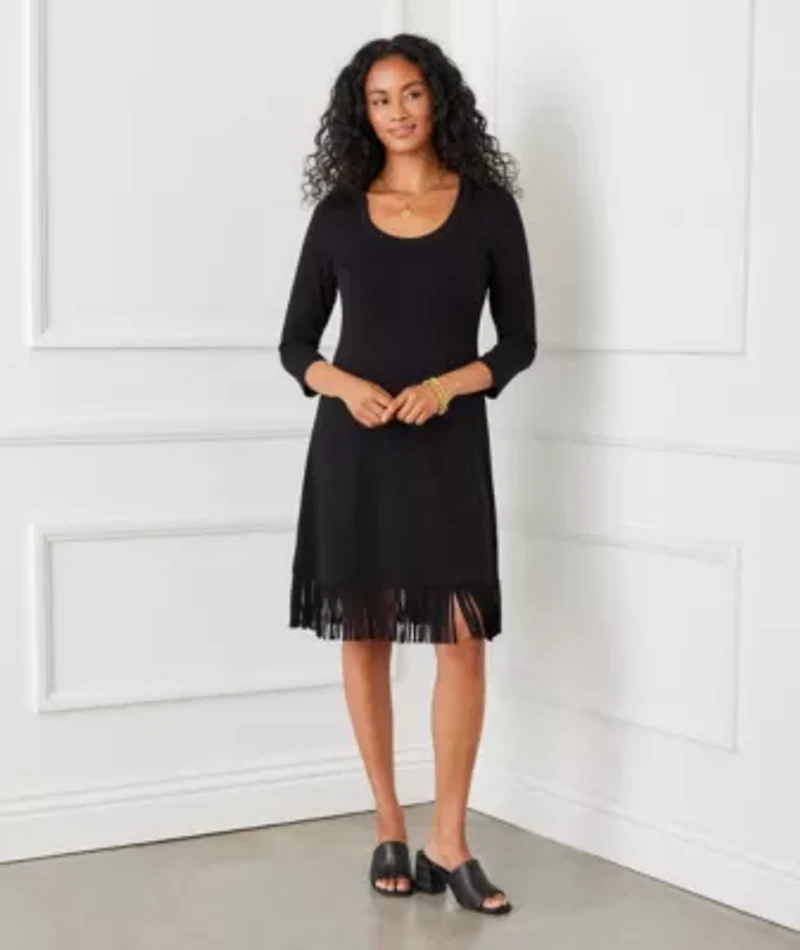 Women's 3/4 Sleeve Fringe Hem Dress