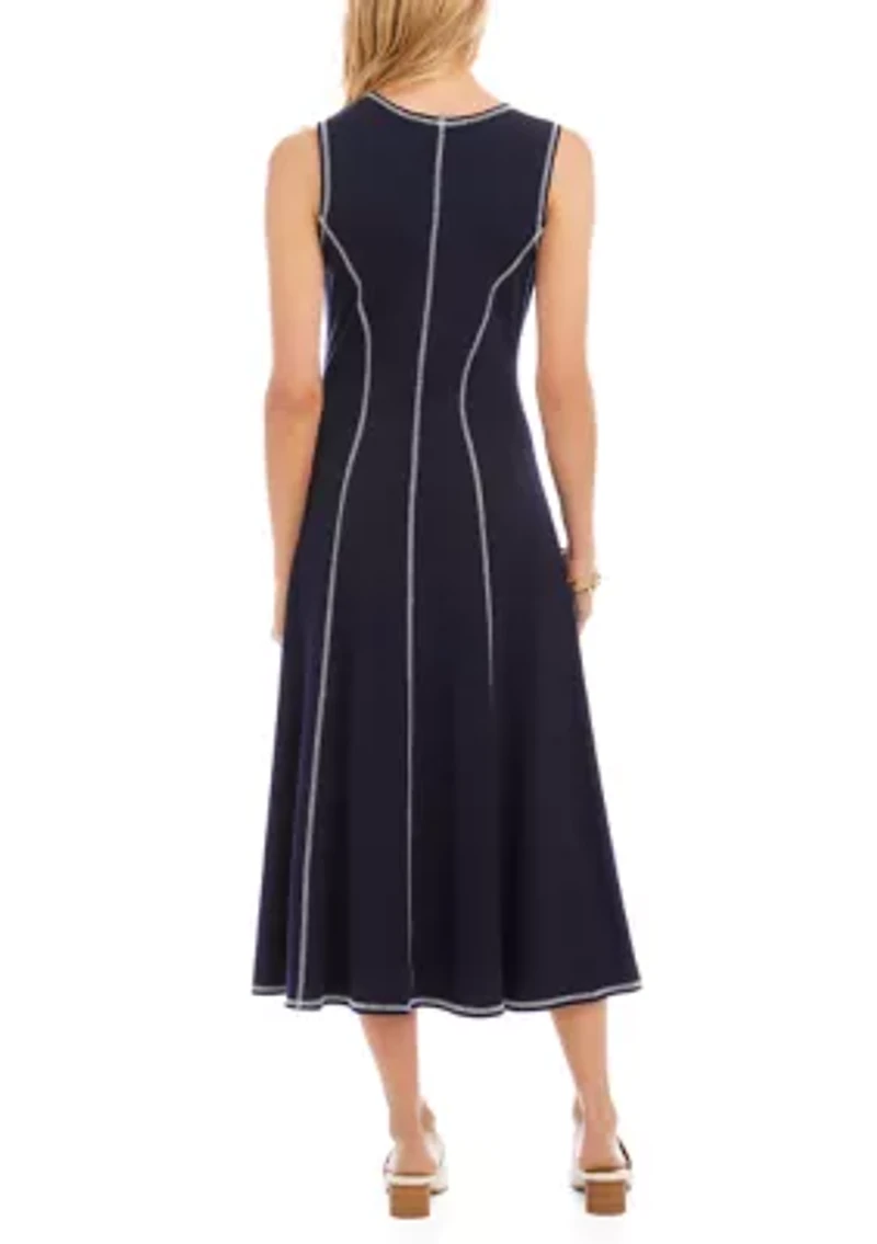 Women's Sleeveless Stitch Detail Midi Dress