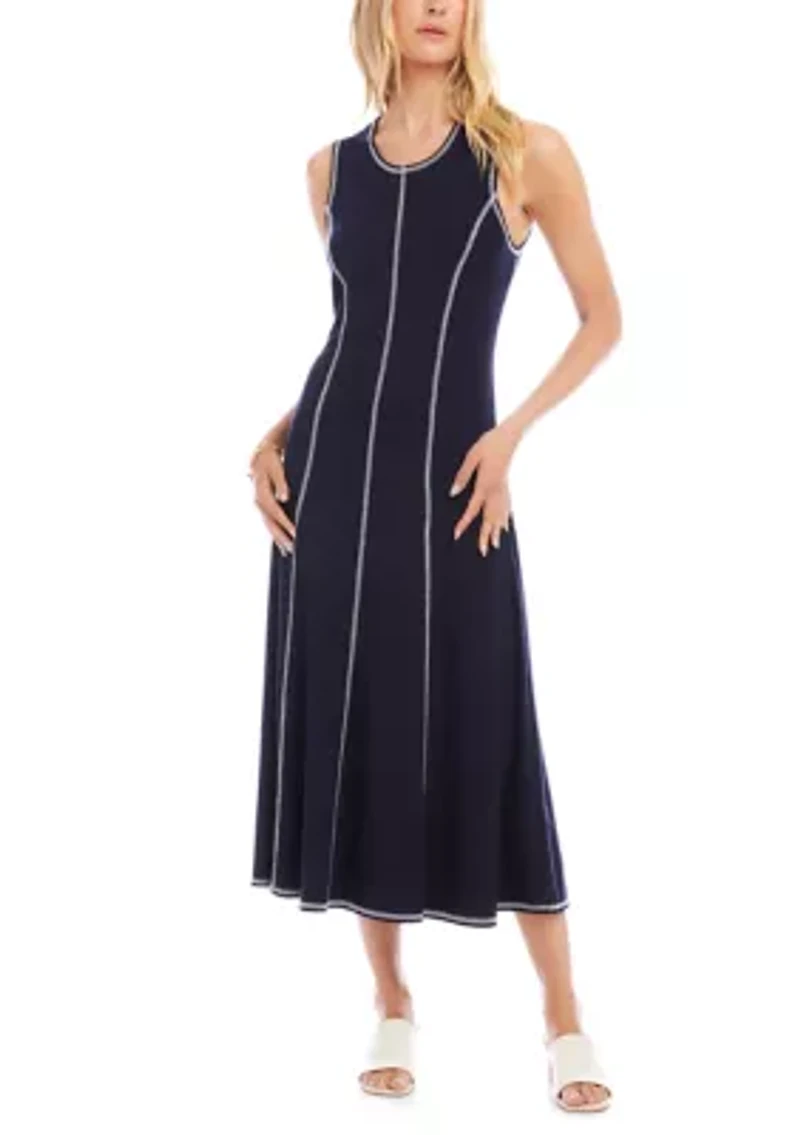 Women's Sleeveless Stitch Detail Midi Dress
