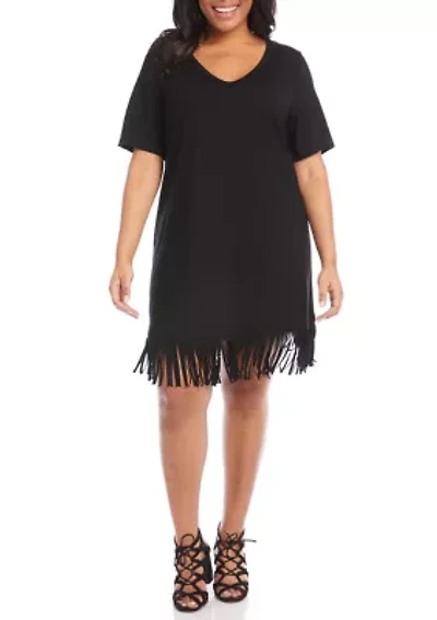 Plus V-Neck Fringe Dress